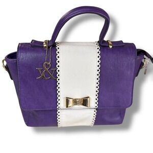 Hue & Ash  Satchel Purse Top Handle Bag Purple White Bow Accent  10x9x4"